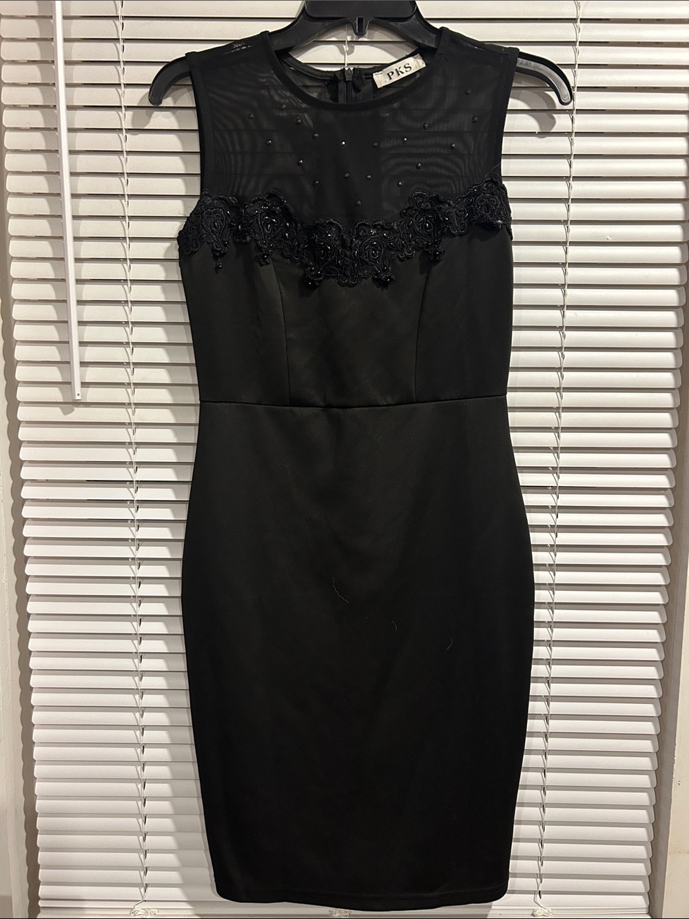 PKS Black Sleeveless Sheath Dress with Lace Yoke